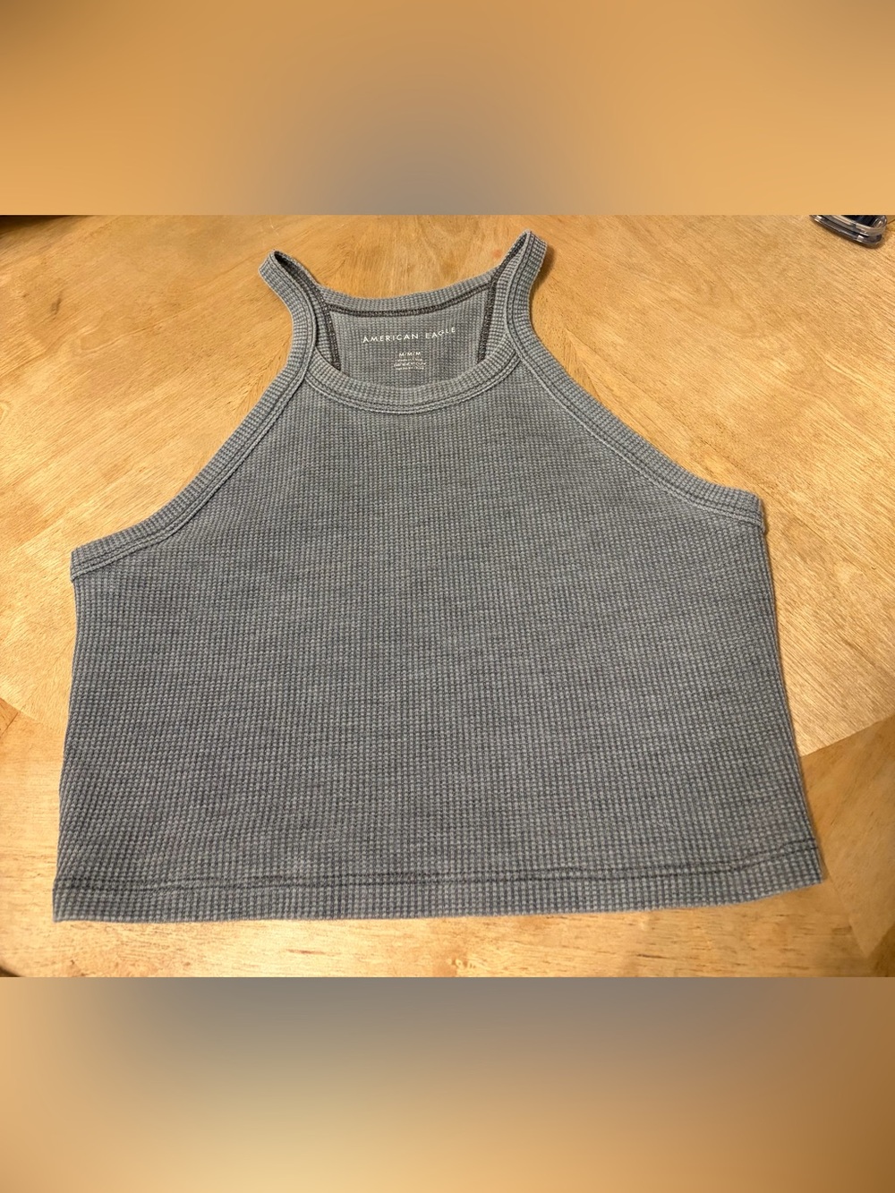 American Eagle Outfitters Women’s Grey Waffle-Knit Tank Sweater Crop Tiny Tank